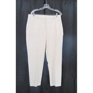 Orvis Womens Tan White Seersucker Pants Size 14 Cotton Flat Front Pockets Crop